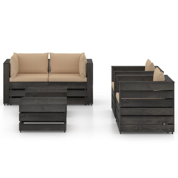 vidaXL 6-tlg. Garten-Lounge-Set mit Kissen Grau Impr&auml;gniertes Holz