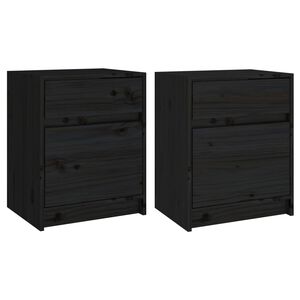 vidaXL Nachtschr&auml;nke 2 Stk. Schwarz 40x31x50 cm Massivholz Kiefer