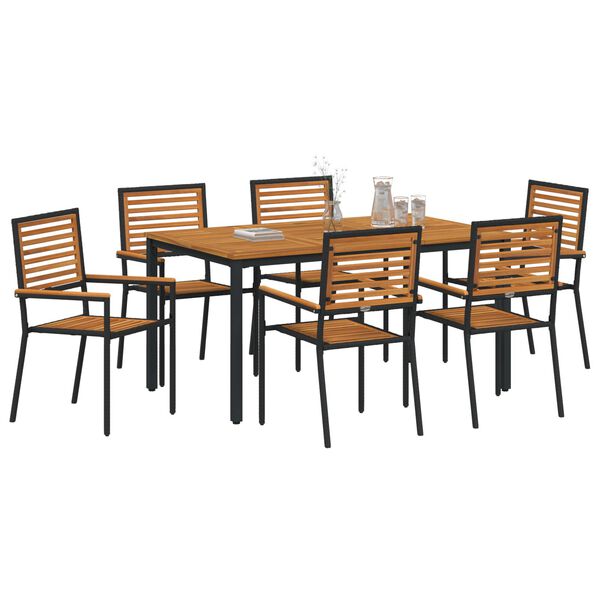 vidaXL Garten Essgruppe 7 pcs Schwarz Poly-Rattan