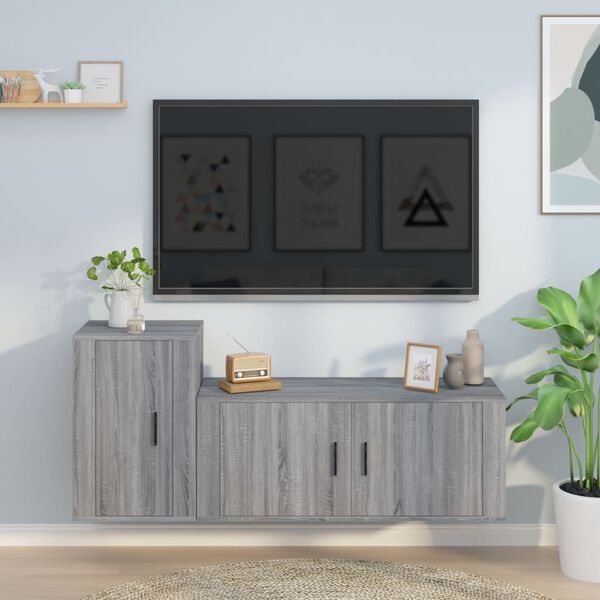 vidaXL 2-tlg. TV-Schrank-Set Grau Sonoma Holzwerkstoff