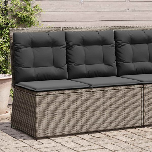 vidaXL Gartenbank mit Kissen Grau Poly Rattan