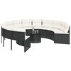 vidaXL Gartensofa mit Tisch und Kissen Rund Schwarz Poly-Rattan
