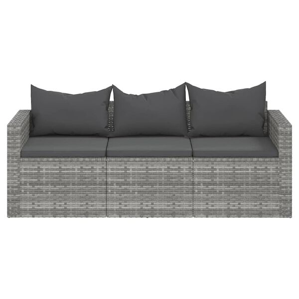 vidaXL Gartensofa 3-Sitzer mit Kissen Grau Poly Rattan