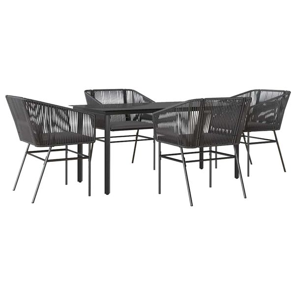 vidaXL 5-tlg. Garten-Essgruppe mit Kissen Schwarz Poly Rattan Glas
