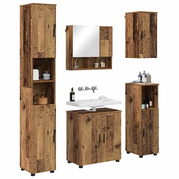 vidaXL Badezimmerm&ouml;bel-Set 5 pcs Altholz Holzwerkstoff & Metall