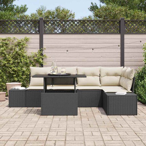 vidaXL Garten-Sofa-Set mit Kissen 6 pcs Schwarz Poly Rattan