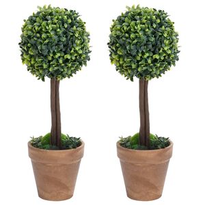 vidaXL K&uuml;nstliche Buchsb&auml;ume 2 Stk. mit Topf Kugelform Gr&uuml;n 33 cm