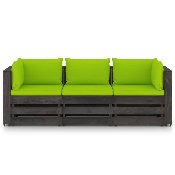 vidaXL 3-Sitzer Outdoor-Sofa mit Kissen Grau Impr&auml;gniertes Kiefernholz