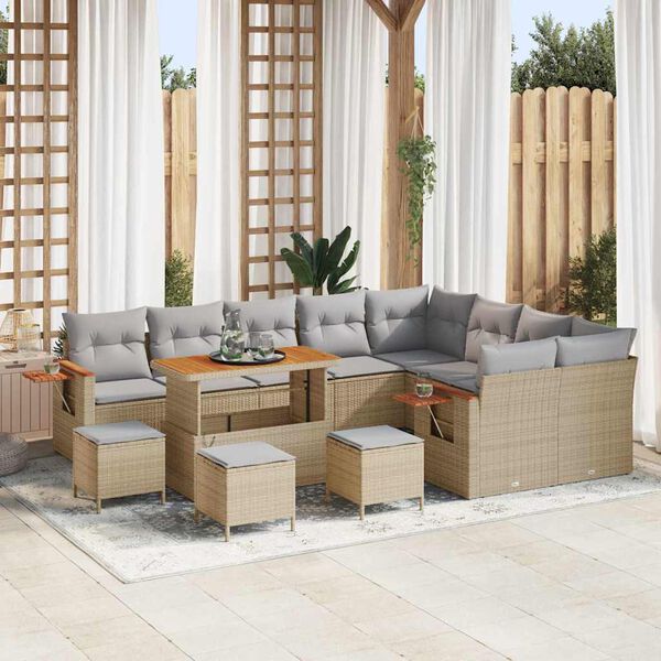 vidaXL Gartensofa-set mit Kissen 13 pcs Beige und Hellgrau