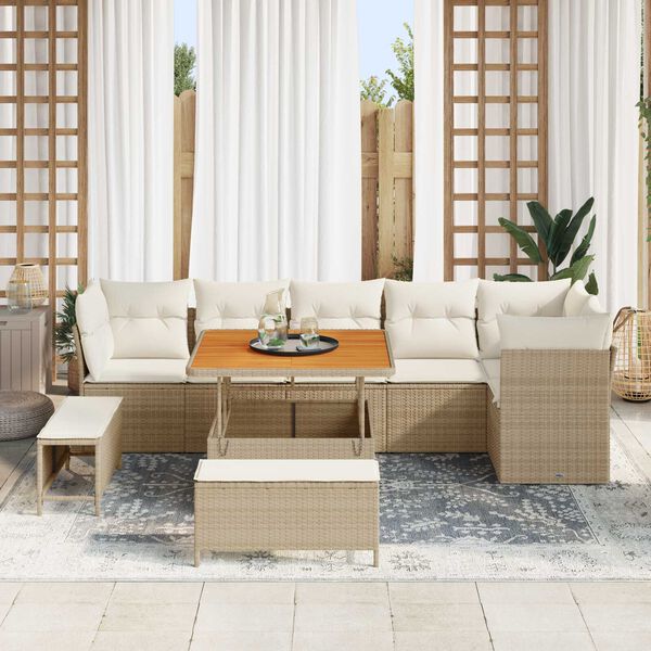 vidaXL Gartensofa-set 9 pcs Beige Poly-Rattan