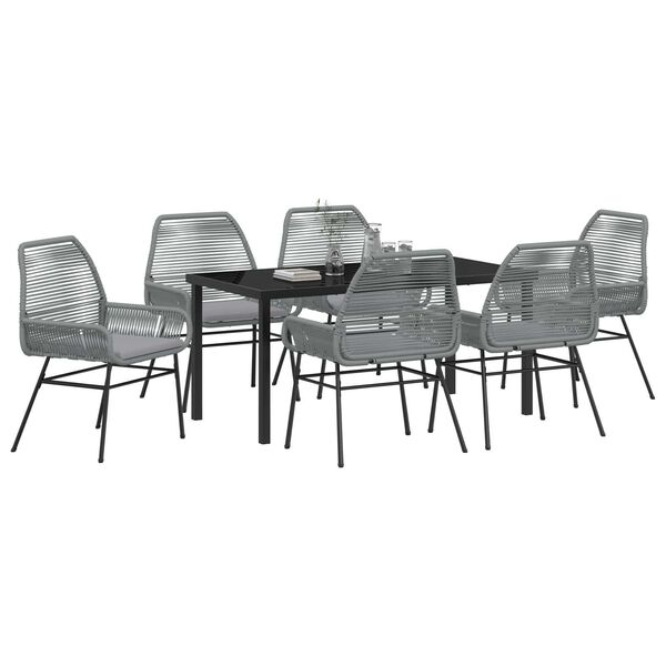 vidaXL Garten Essgruppe mit Kissen 7 pcs Grau Poly-Rattan