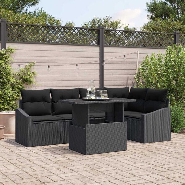 vidaXL Garten-Sofa-Set mit Kissen mit Speicher 6 pcs Schwarz
