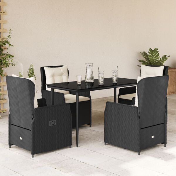 vidaXL 5-tlg. Garten-Essgruppe mit Kissen Schwarz Poly Rattan