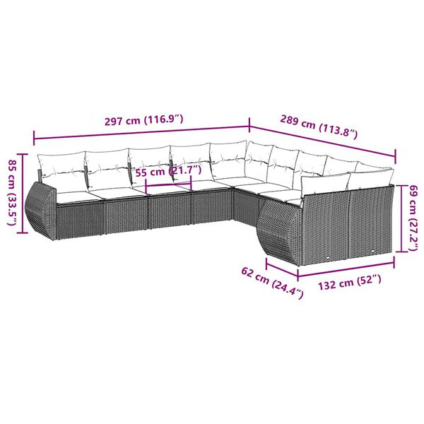 vidaXL 10-tlg. Garten-Sofagarnitur mit Kissen Hellgrau Poly Rattan