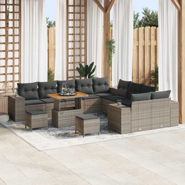 vidaXL Gartensofa-set mit Kissen 13 pcs Grau Poly-Rattan