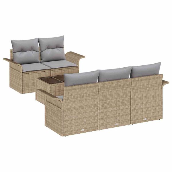 vidaXL Garten-Sofa-Set mit Kissen mit Speicher 6 pcs Beige und Grau