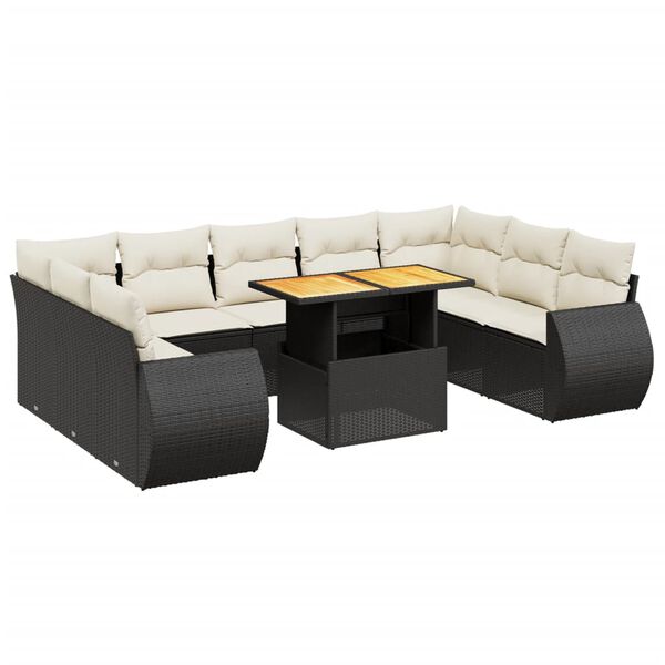 vidaXL 10-tlg. Garten-Sofagarnitur mit Kissen Schwarz Poly Rattan