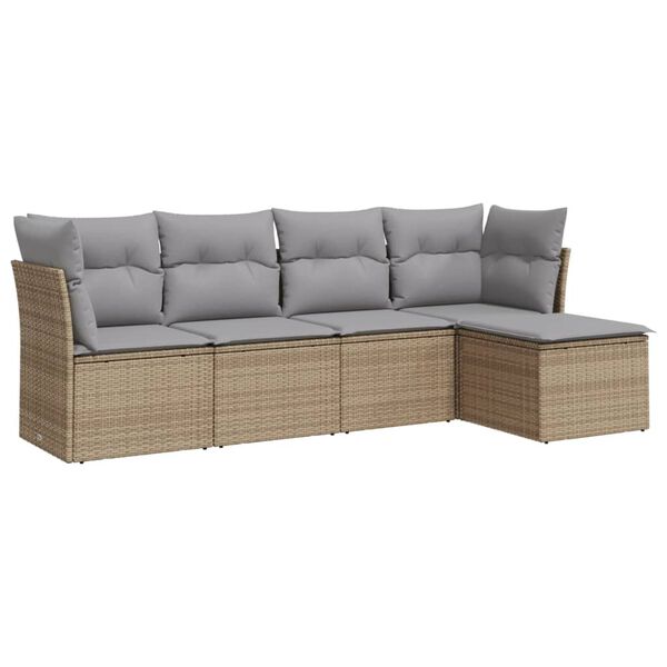 vidaXL 5-tlg. Garten-Sofagarnitur mit Kissen Beige Poly Rattan