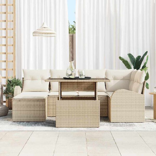 vidaXL Garten-Sofa-Set mit Kissen 7 pcs Beige und Creme