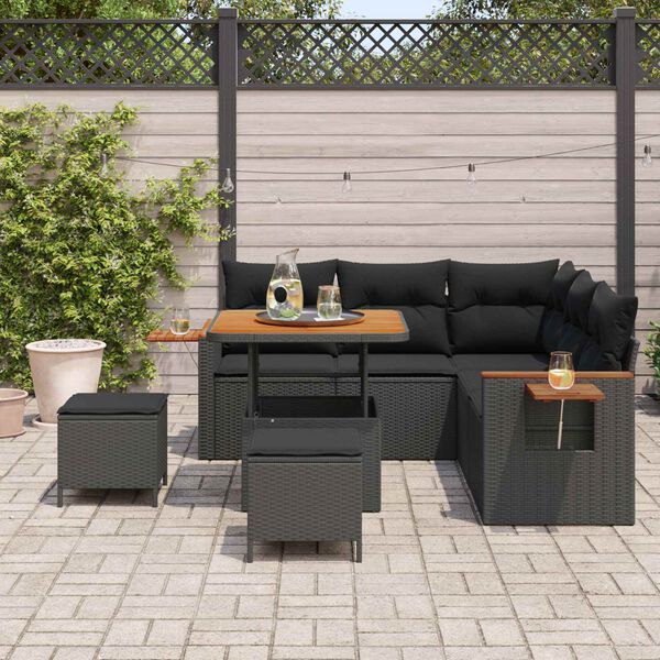 vidaXL Garten-Sofa-Set mit Kissen 8 pcs Schwarz