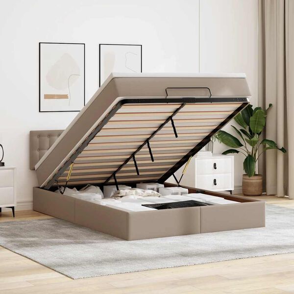 vidaXL Ottoman-Bett mit Matratze Cappuccino-Braun 140x190cm Kunstleder