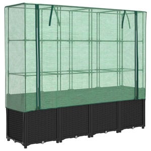vidaXL Hochbeet mit Gew&auml;chshausabdeckung Rattanoptik 160x40x153 cm