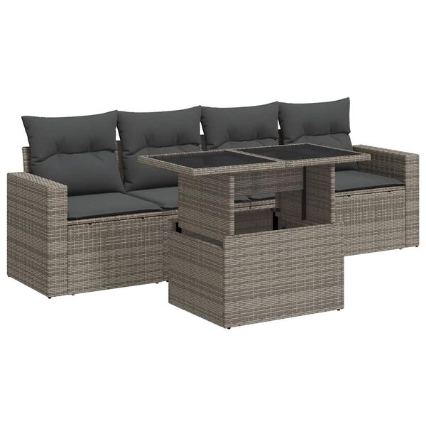 vidaXL 5-tlg. Garten-Sofagarnitur mit Kissen Grau Poly Rattan