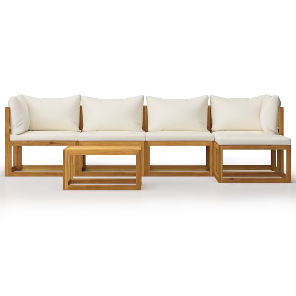 vidaXL 6-tlg. Garten-Lounge-Set mit Auflagen Creme Massivholz Akazie