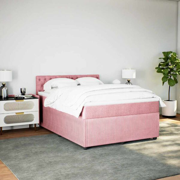 vidaXL Boxspringbett mit Matratze Rosa 160x200 cm Samt