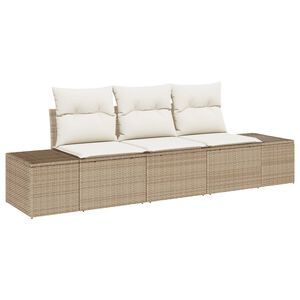 vidaXL Sofa Set mit Kissen 3 pcs Beige Poly Rattan