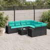 vidaXL 9-teiliges Gartensofa-Set mit Kissen, schwarzes Polyrattan