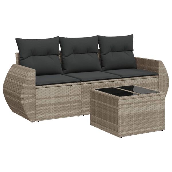vidaXL 4-tlg. Garten-Sofagarnitur mit Kissen Hellgrau Poly Rattan
