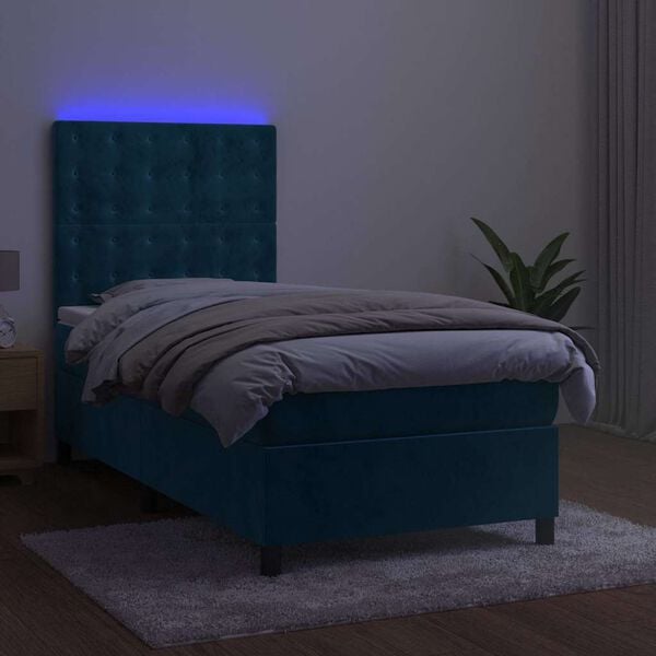 vidaXL Boxspringbett mit Matratze & LED Dunkelblau 100x200 cm Samt