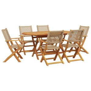 vidaXL 7-tlg. Garten-Essgruppe Poly Rattan und Massivholz Beige