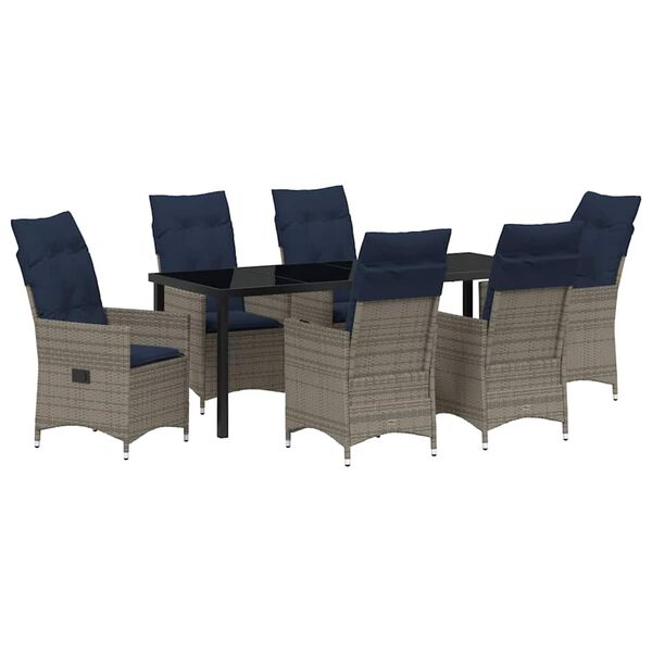 vidaXL Tisch- und Stuhlset mit Kissen 7 pcs Grau PE-Rattan