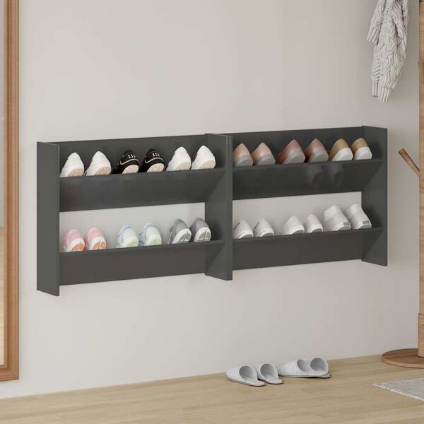 vidaXL Wand-Schuhschr&auml;nke 2 Stk. Hochglanz-Grau 80x18x60cm