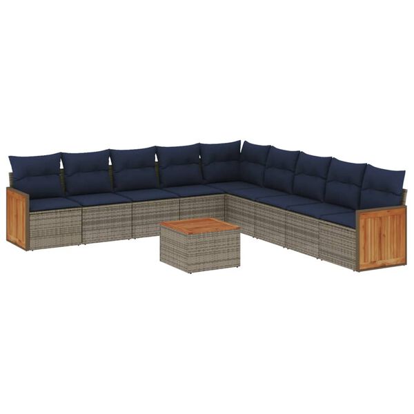 vidaXL 10-teiliges Gartensofa-Set mit Kissen, grau, Polyrattan