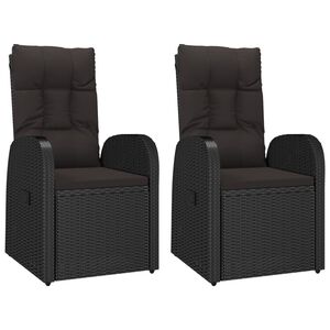 vidaXL Gartensessel mit Kissen 2 Stk. Verstellbar Schwarz Poly Rattan
