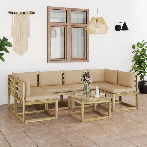 vidaXL 7-tlg. Garten-Lounge-Set mit Kissen Impr&auml;gniertes Kiefernholz
