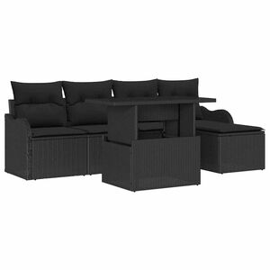 vidaXL Sitzgruppe f&uuml;r den Outdoor mit Kissen 6 pcs Schwarz Poly Rattan
