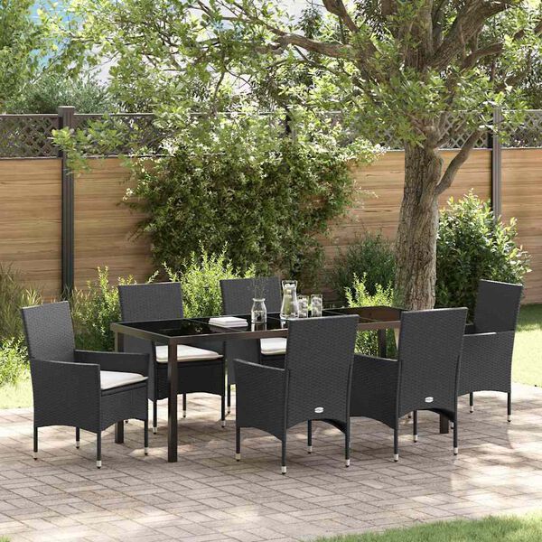 vidaXL Garten Essgruppe mit Kissen 7 pcs Schwarz Poly-Rattan