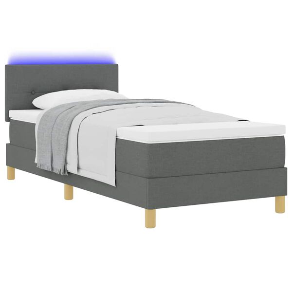 vidaXL LED Boxspringbett mit Matratze Dunkelgrau 80 x 200 cm Stoff