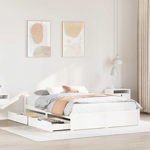 vidaXL Massivholzbett ohne Matratze Wei&szlig; 135x190 cm Kiefernholz