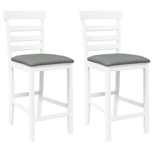 vidaXL Barhocker mit Kissen 2 Stk. Wei&szlig; Massivholz Gummibaum