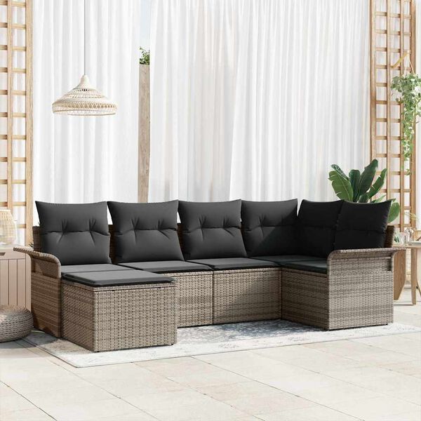 vidaXL Gartensofa-set mit Kissen 6 pcs Grau Poly-Rattan