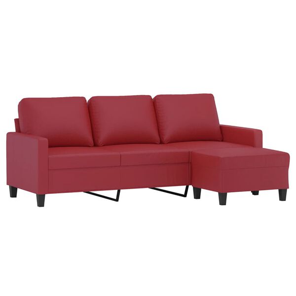 vidaXL 3-Sitzer-Sofa mit Hocker Weinrot 180 cm Kunstleder