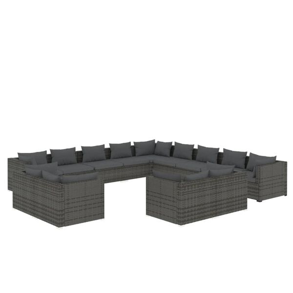 vidaXL 13-tlg. Garten-Lounge-Set mit Kissen Grau Poly Rattan