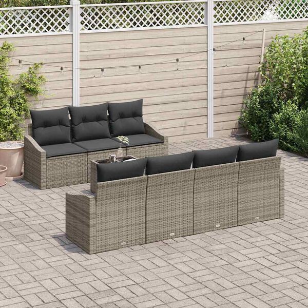 vidaXL Sofa Set mit Kissen mit Kissen 8 pcs Grau Poly-Rattan