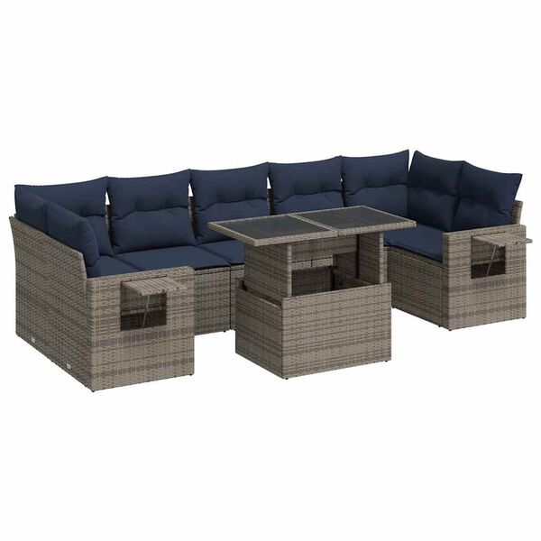 vidaXL 8-tlg. Garten-Sofagarnitur mit Kissen Grau Poly Rattan