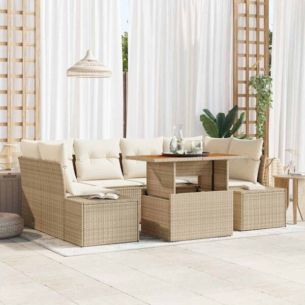 vidaXL Garten-Sofa-Set mit Speicher 7 pcs Beige Poly Rattan
